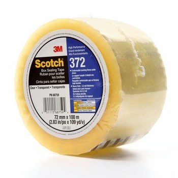 3M Scotch 372 Clear Box Sealing Tape - 72 mm Width x 100 m Length - 2.2 mil Thick - 68759
