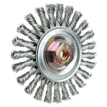 Weiler 13272 Wheel Brush - 4 in Dia - Knotted - Cable Twist Stainless Steel Bristle
