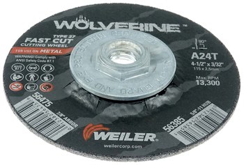 Weiler Wolverine Cutoff Wheel 56385 - Type 27 - Depressed Center Wheel - 4-1/2 in - Aluminum Oxide - 24 - T