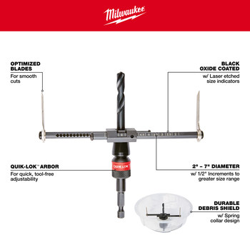 Milwaukee Adjustable Hole Cutter 49-56-0320 - 2-7 in Diameter