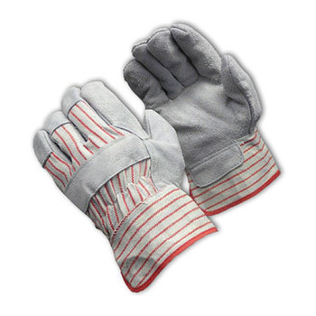 Picture of PIP 85-7512S Gray/Green/Red Medium Split Cowhide Leather Full Fingered Work Gloves (Main product image)
