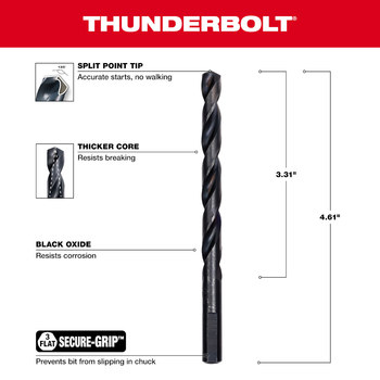 Milwaukee Thunderbolt 21/64 in Drill Bit 48-89-2727 - Right Hand Cut - Split 135° Point - Black Oxide Finish