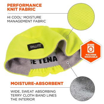 Ergodyne Chill-Its 6630 High-Visibility Lime Hi Cool/Terry Cloth Skull Cap - 720476-12505