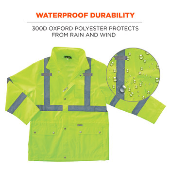 Ergodyne Glowear Rain Jacket 8365 24324 - Size Large - High-Visibility Lime