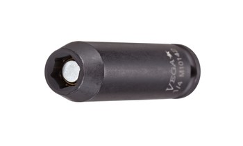 Vega Tools 11402 14 mm Long Length Thin Wall Impact Socket - S2 Modified Steel - 1/4 in Square Drive - B - Straight - 50.0 mm Length - 01168