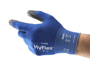 Ansell HyFlex 11-618 Black/Blue Size 7 Nylon Work Gloves - Polyurethane Palm & Fingers Coating
