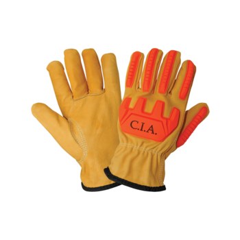 Global Glove CIA3200 Yellow/Orange Large Grain Cowhide Cut-Resistant Glove - ANSI A4 Cut Resistance - CIA3200/LG