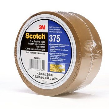 3M Scotch 375 Tan Box Sealing Tape - 48 mm Width x 50 m Length - 3.1 mil Thick - 68762