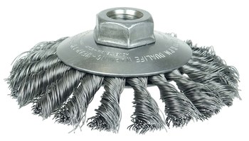 Weiler 13476 Wheel Brush - 4.5 in Dia - Knotted - Standard Twist Steel Bristle