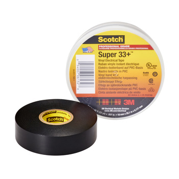 3M Scotch Super 33+ Black Insulating Tape - 3/4 in x 52 ft - 0.75 in Wide - 7 mil Thick - 06133