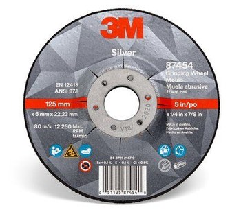3M Silver Ceramic Depressed-Center Grinding Wheel - 5 in Diameter - 87454