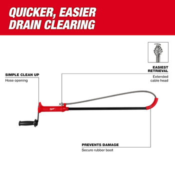 Milwaukee Toilet Auger 48-22-5765 - 2 in - 4 in Range - 3 ft x 1/2 in Cable