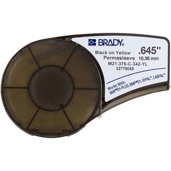 Brady PermaSleeve M21-375-C-342-YL Die-Cut Printer Sleeve - 1.063 in x 0.645 in - Polyolefin - Black on Yellow - B-342 - 93064