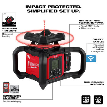 Milwaukee M18 Red/Black Polycarbonate, Nylon, Glass-Filled Nylon Exterior Dual Slope Rotary Laser Kit - 3704-21T