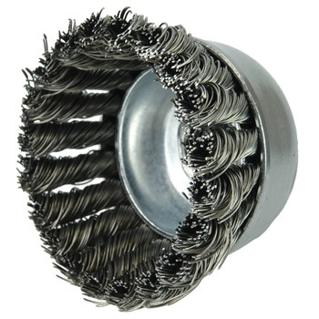 Weiler Steel Cup Brush - Threaded Arbor Attachment - 2-3/4 in Diameter - 3/8 in-24 UNF Center Hole - 0.014 in Bristle Diameter - 13021