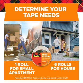 3M Scotch 3650-2 Clear Box Sealing Tape - 48 mm Width x 54.6 yd Length - 2.4 mil Thick - 65875