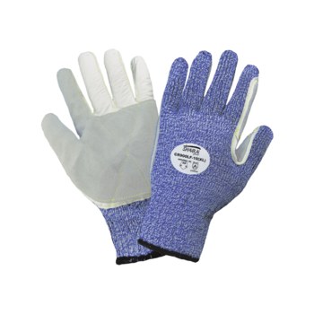 Global Glove Samurai CR900LF Blue/White XL Grain Cowhide Cut-Resistant Gloves - ANSI A5 Cut Resistance - CR900LF/XL