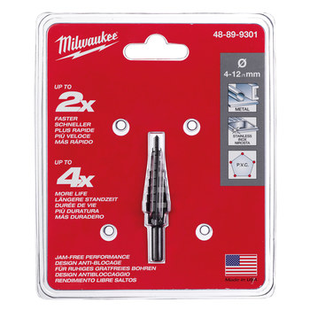 Milwaukee 4 - 12 mm Step Drill Bit 48-89-9301 - 5.38 in Overall Length - High Speed Steel