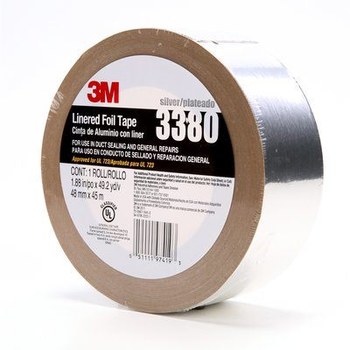 3M 3380 Silver Aluminum Tape - 48 mm Width x 45 m Length - 3.25 mil Total Thickness - 97419