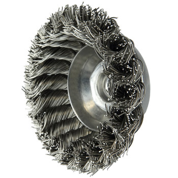 Weiler Stainless Steel Cup Brush - Threaded Arbor Attachment - 3-1/2 in Diameter - 5/8 in-11 UNC Center Hole - 0.023 in Bristle Diameter - 13163