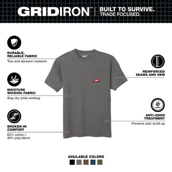 Milwaukee GRIDIRON T-Shirt 605G-L - Size Large - Gray - 78870