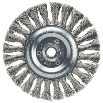 Weiler 08346 Wheel Brush - 6 in Dia - Knotted - Standard Twist Stainless Steel Bristle