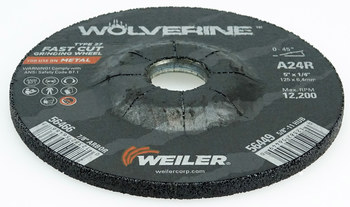 Weiler Wolverine Surface Grinding Wheel 56466 - 5 in - Aluminum Oxide - 24 - R