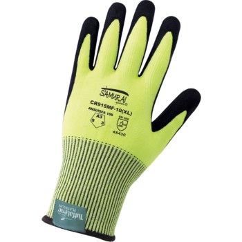 Global Glove Samurai Glove CR915MF Hi-Vis Yellow Medium Cut-Resistant Gloves - ANSI A3 Cut Resistance - Nitrile Palm & Fingers Coating - CR915MF-8(M)