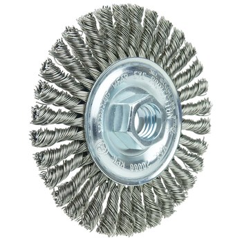 Weiler Wolverine 36219 Wheel Brush - 4 in Dia - Knotted - Stringer Bead Stainless Steel Bristle