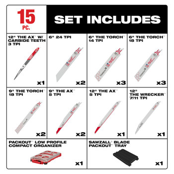 Milwaukee SAWZALL PACKOUT Reciprocating Saw Blade Kit 49-22-5641 - Bi-Metal