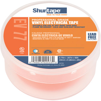 Shurtape Orange Electrical Tape - 3/4 in Width x 66 ft Length - 7.0 mil Thick - SHURTAPE 104703
