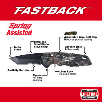 Milwaukee FASTBACK 48-22-1535 Folding Knife, Plastic, 7.48 in