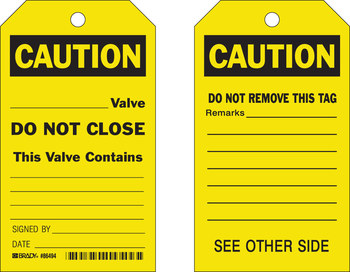 Picture of Brady Black on Yellow Laminated, Metal Grommet, Write-On Polyester / Paper 86494 Equipment Safety Tag (Main product image)