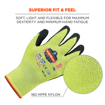 Ergodyne ProFlex 7021 Yellow/Black Large Cut-Resistant Gloves - ANSI A2 Cut Resistance - Nitrile Palm & Fingers Coating - 17964