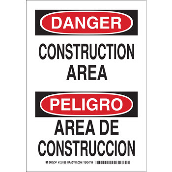 Picture of Brady B-555 Aluminum Rectangle White English / Spanish Construction Site Sign part number 125157 (Main product image)