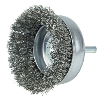 Weiler Stainless Steel Cup Brush - Unthreaded Stem Attachment - 2-1/2 in Diameter - 0.014 in Bristle Diameter - 14321