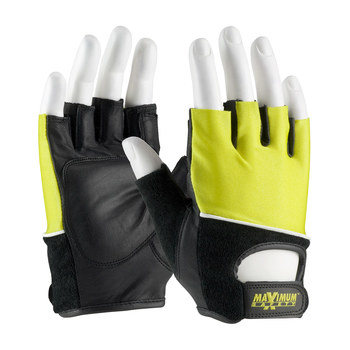 Picture of PIP Maximum Safety 122-AV70 Black/Yellow Large Leather Fingerless Lifting Gloves (Main product image)