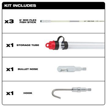 Milwaukee White Fiberglass Mid Flex Fish Stick Kit - 15 ft Length - 48-22-4152