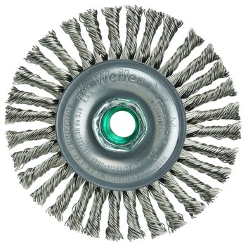 Weiler Roughneck 13134 Wheel Brush - 4 in Dia - Knotted - Stringer Bead Stainless Steel Bristle
