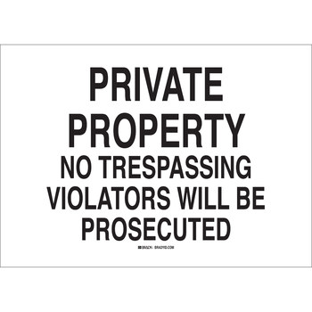 Picture of Brady B-401 High Impact Polystyrene Rectangle White English No Trespassing Sign part number 122549 (Main product image)