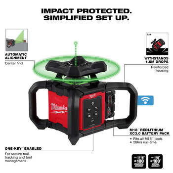 Milwaukee M18 Red/Black Interior Rotary Laser Kit - 3702-21