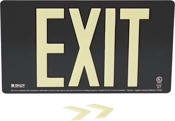 Brady Bradyglo 145499 Exit Sign, Black, 15 1/2 in x 8 1/2 in