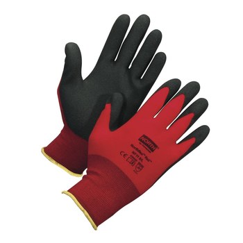 North NorthFlex Red NF11 Black/Red Large Nylon Work Gloves - PVC Foam Palm & Fingers Coating - Rough Finish - NF11/9L