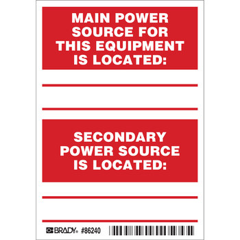 Picture of Brady Red on White Laminated Polyester 86240 Equipment Safety Label (Main product image)