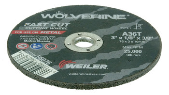 Weiler Wolverine Cutoff Wheel 56076 - Type 1 - Straight Wheel - 3 in - Aluminum Oxide - 36 - T