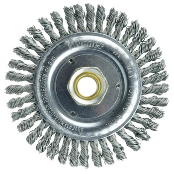 Weiler Roughneck 13232 Wheel Brush - 4.5 in Dia - Knotted - Stringer Bead Steel Bristle