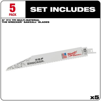 Milwaukee SAWZALL WRECKER Reciprocating Saw Blade 48-00-5706 - 8 TPI - 1 in Width x 0.062 in Thick - High Speed Steel