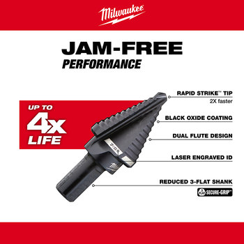 Milwaukee 7/8 in Step Drill Bit 48-89-9207 - 6.0 in Overall Length - 1/2 in Flute - Black Oxide