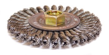 Weiler Roughneck Max 13131 Wheel Brush - 4 in Dia - Knotted - Stringer Bead Steel Bristle