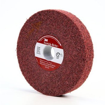 3M Scotch-Brite MF-WL Convolute Aluminum Oxide Medium Deburring Wheel - Medium Grade - Arbor Attachment - 6 in Diameter - 1 in Center Hole - 1 in Thickness - 01865